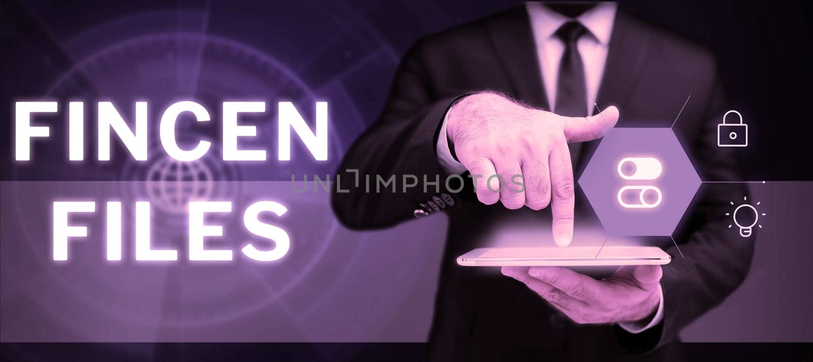 Handwriting text Fincen Files, Business idea Transactions in financial assets and liabilities