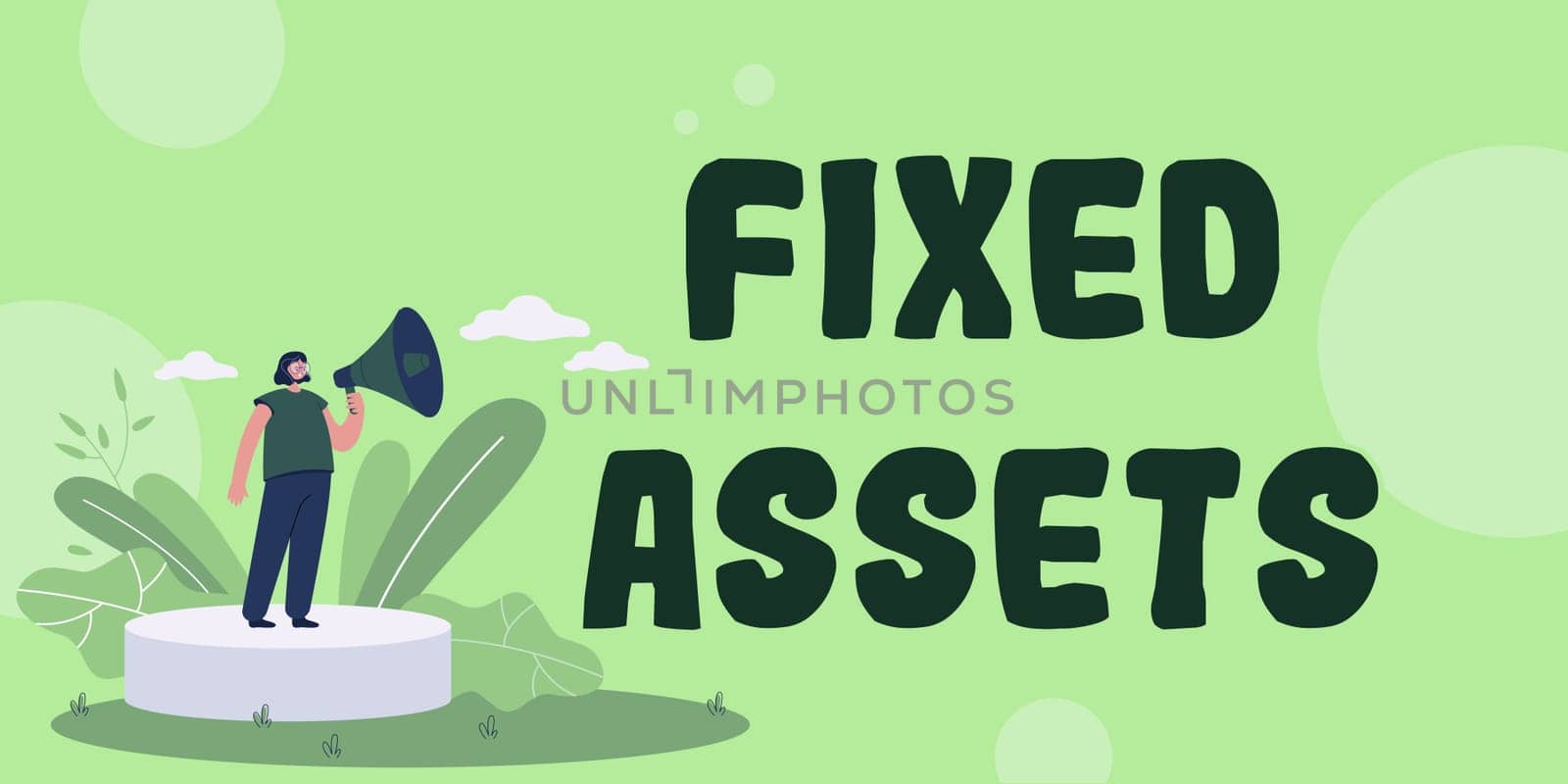 Conceptual display Fixed Assets, Business idea long-term tangible piece of property or equipment a firm owns