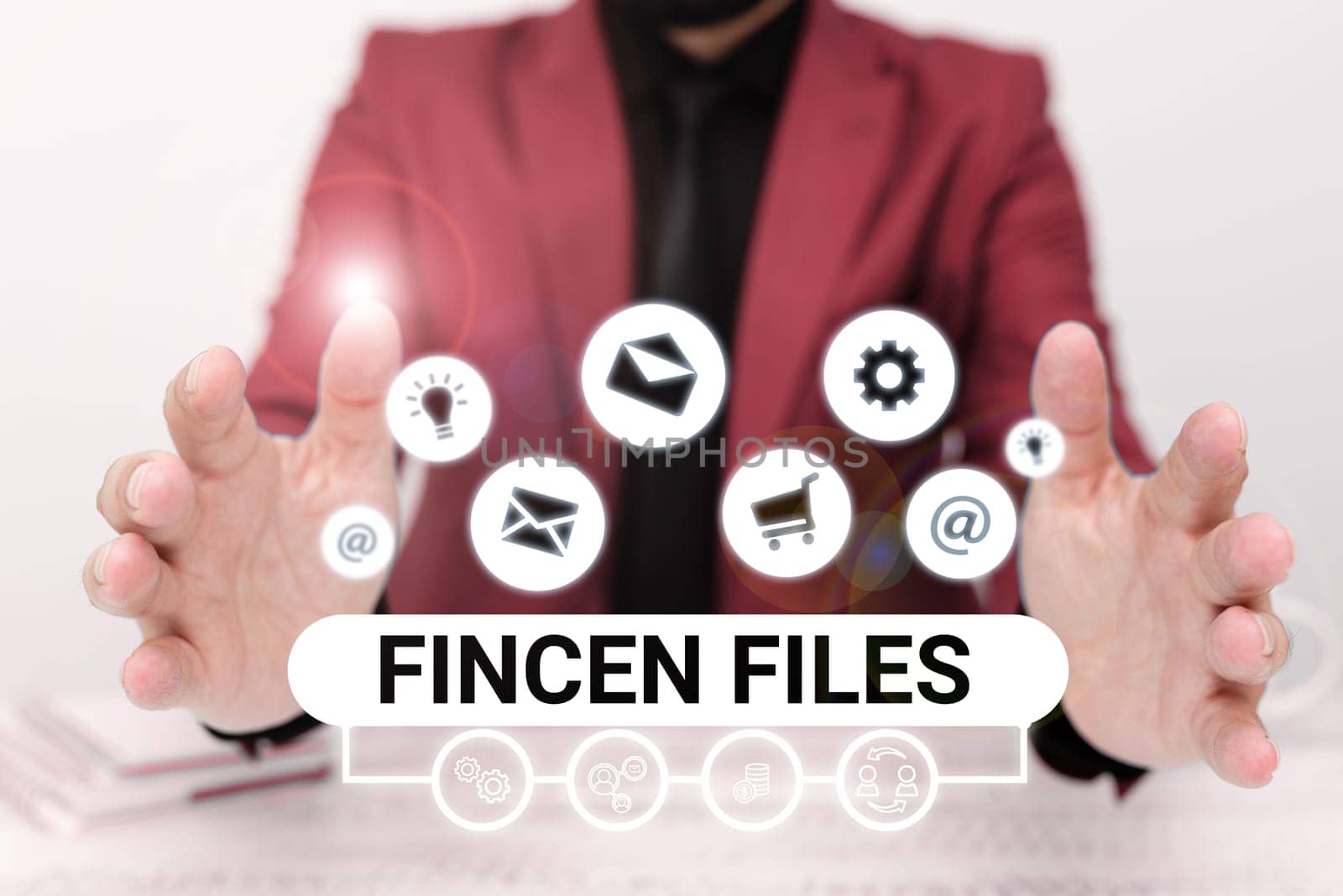 Sign displaying Fincen Files, Word for Transactions in financial assets and liabilities