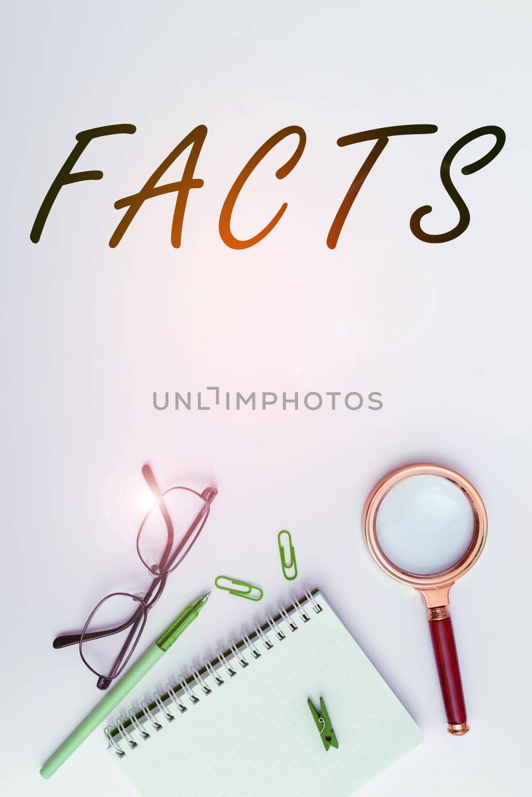 Conceptual display Facts, Business concept information used as evidence or part of report news article blog