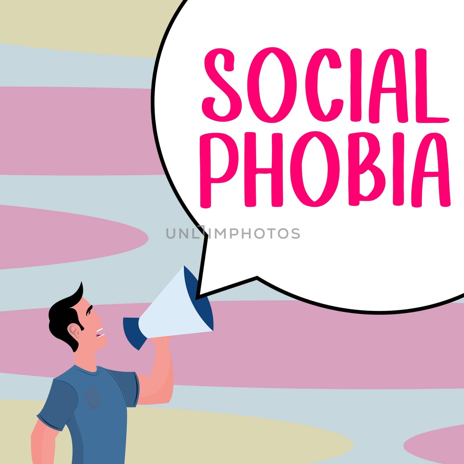 Hand writing sign Social Phobia, Word Written on overwhelming fear of social situations that are distressing