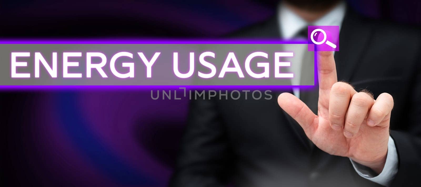 Text sign showing Energy Usage, Business overview Amount of energy consumed or used in a process or system