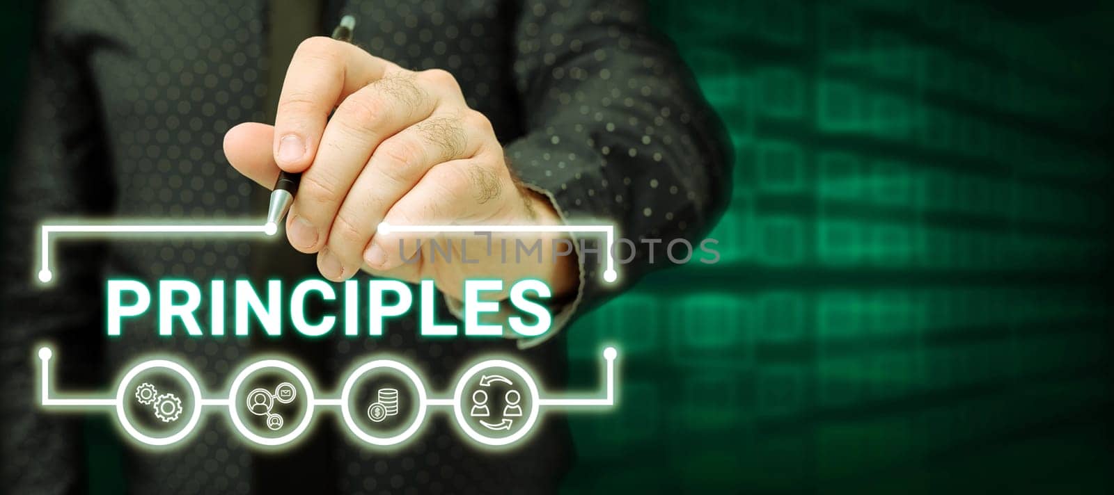 Hand writing sign Principles, Conceptual photo fundamental truth that serves as the base for a system of belief