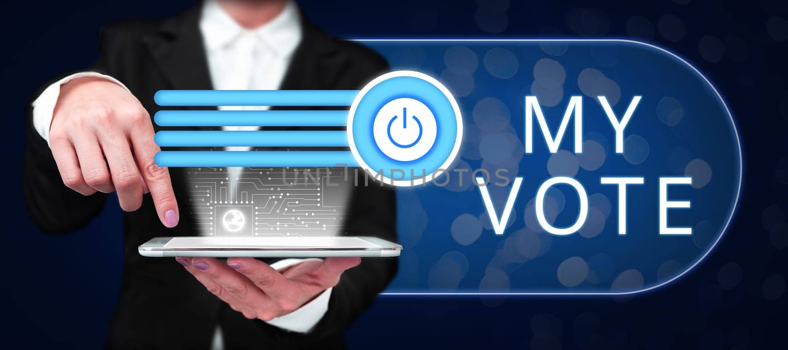 Text sign showing My Vote, Concept meaning the act of showing your choice or opinion in an election or meeting