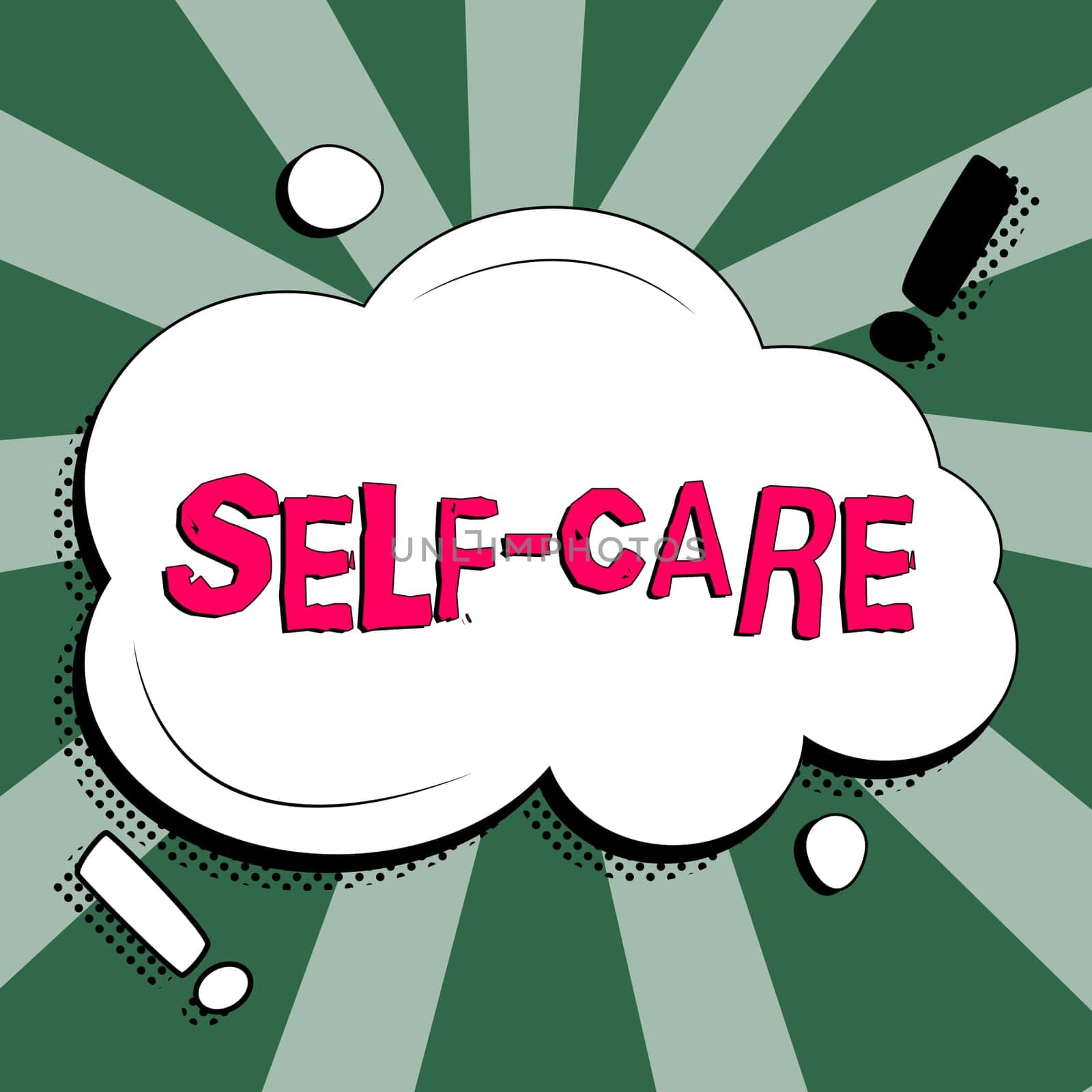 Text caption presenting Self Care, Word Written on the practice of taking action to improve one's own health