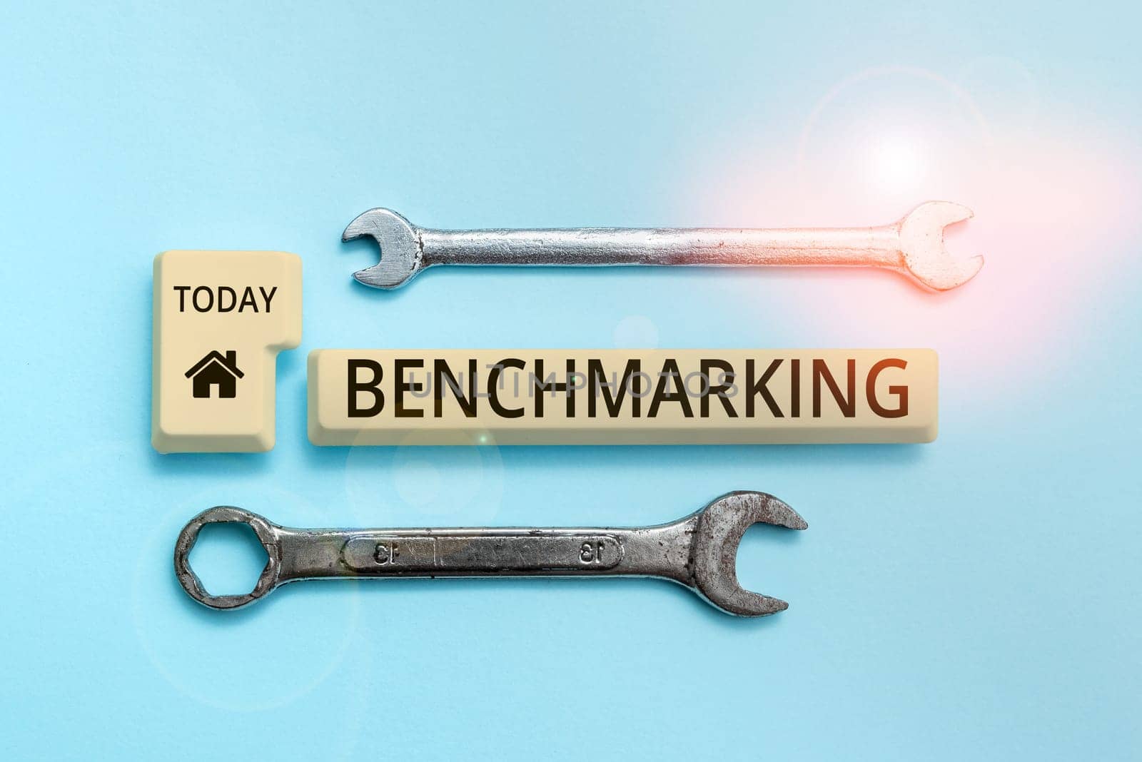 Text sign showing Benchmarking, Business showcase Evaluate something by comparison with a standard Strategy