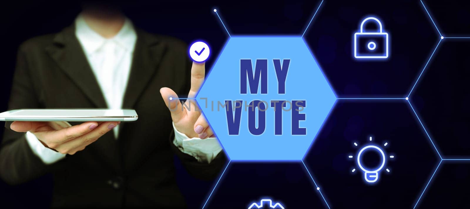 Conceptual caption My Vote, Business overview the act of showing your choice or opinion in an election or meeting