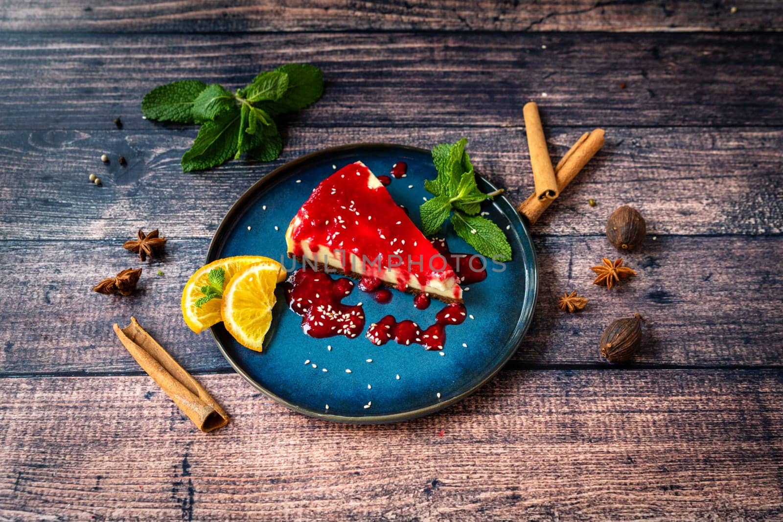 A plate with a tasted and delicious handmade cheesecake