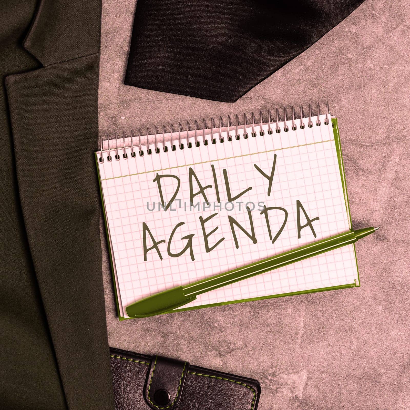 Inspiration showing sign Daily Agenda, Word Written on To do list of items be discussed daily or at formal important meeting