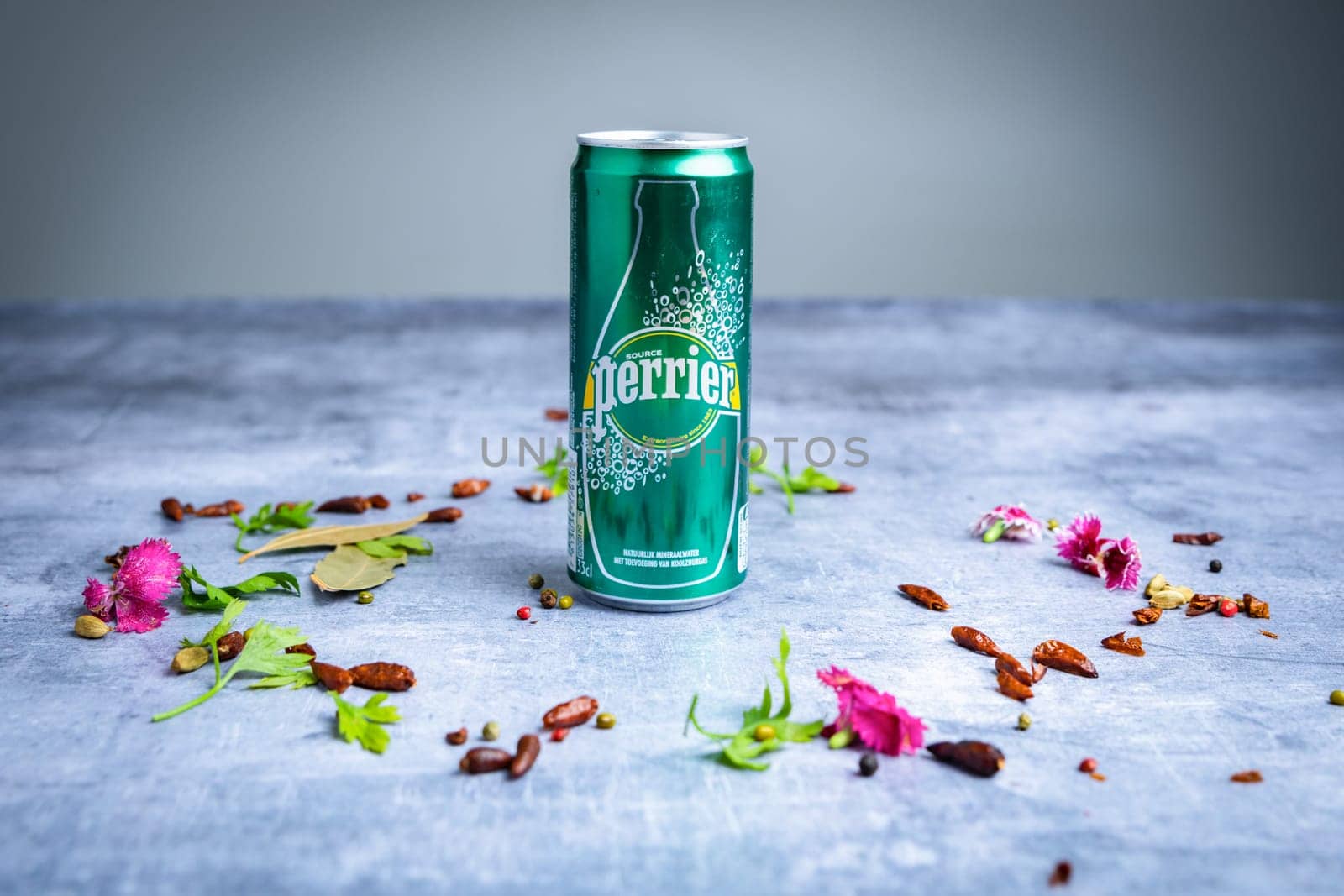 Bottle of Perrier water ready to be drunk