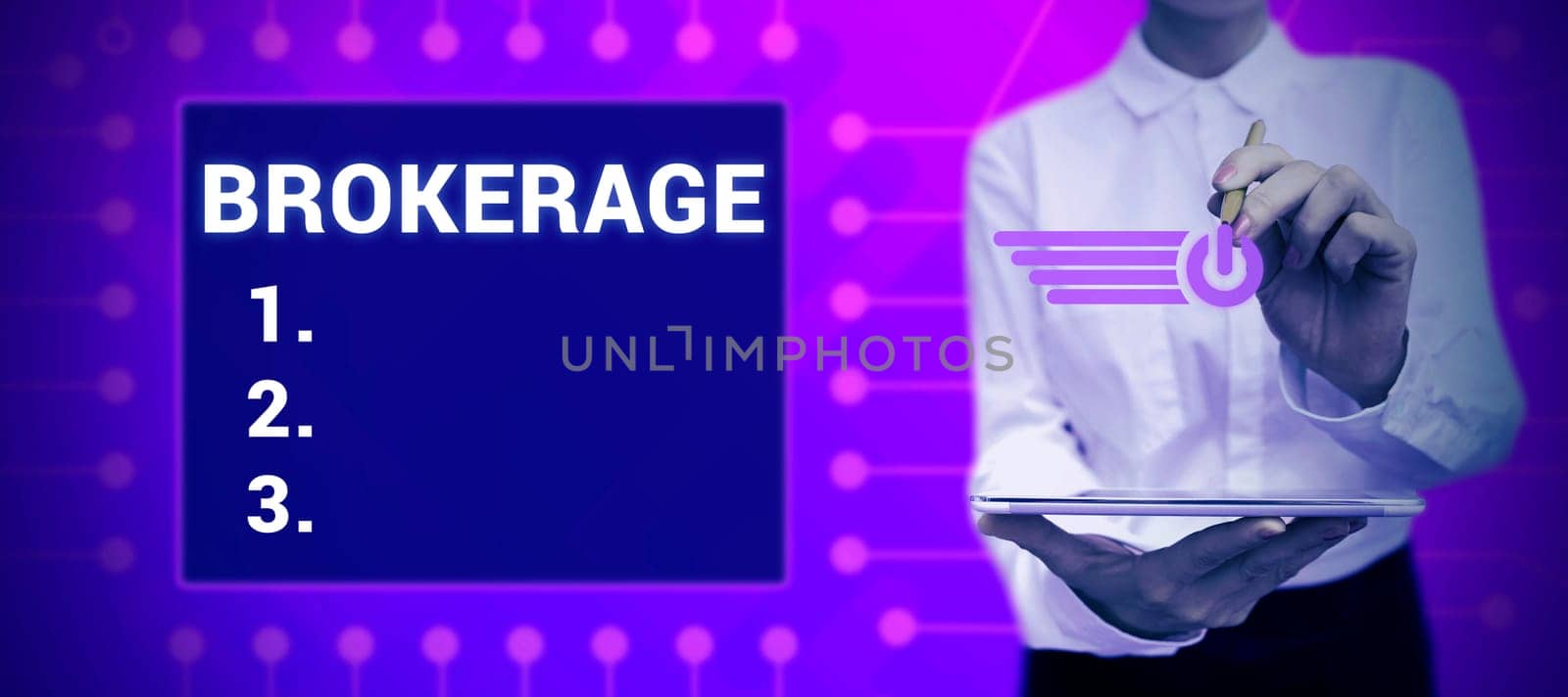Sign displaying Brokerage, Business showcase serves as a trusted agent or intermediary in commercial negotiations