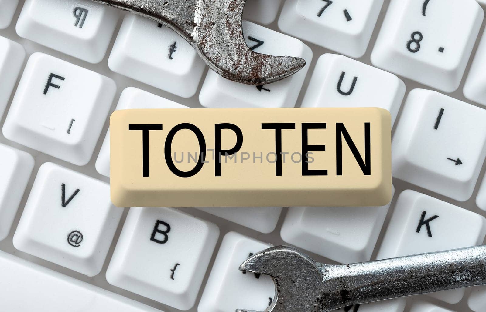 Text showing inspiration Top Ten, Word for the ten most popular songs or recordings in the popular music charts