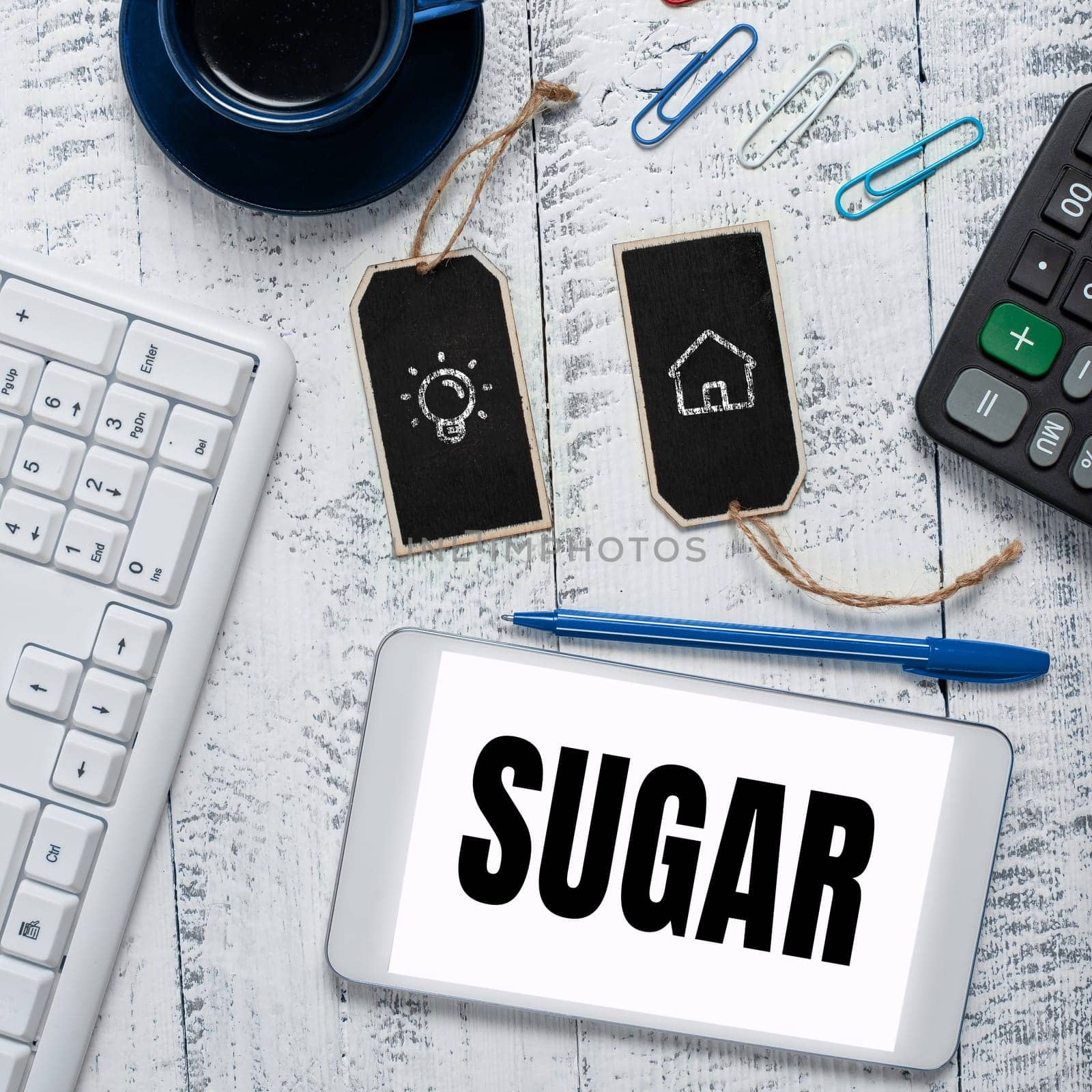 Conceptual caption Sugar, Business concept sweet crystalline substance obtained from various plants like cane