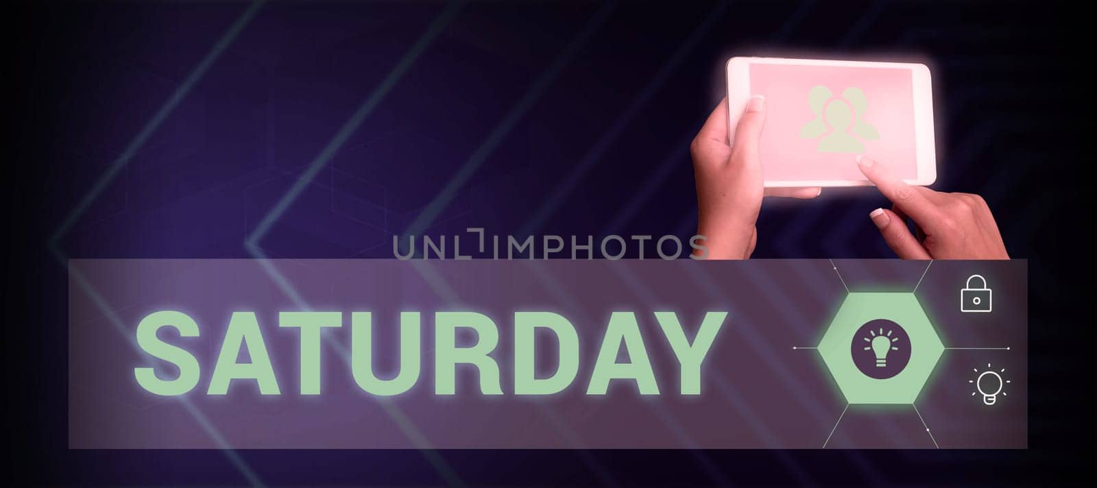 Text caption presenting Saturday, Business overview First day of the weekend Relaxing time Vacation Leisure moment