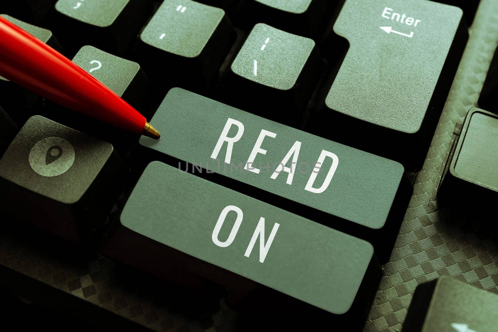 Text caption presenting Read On, Internet Concept spend time reading in order to find out information about something