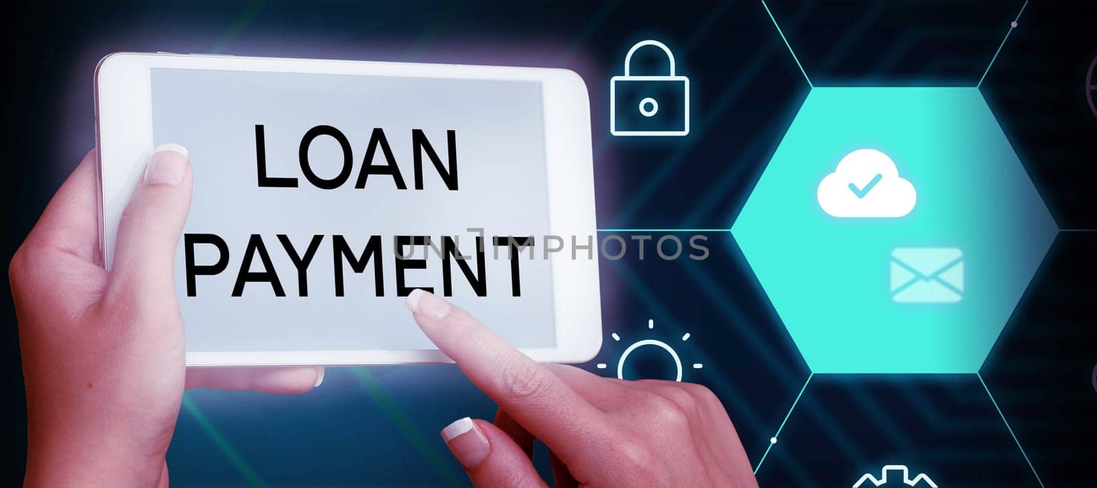 Text caption presenting Loan Payment, Internet Concept Something lent or furnished on condition being returned
