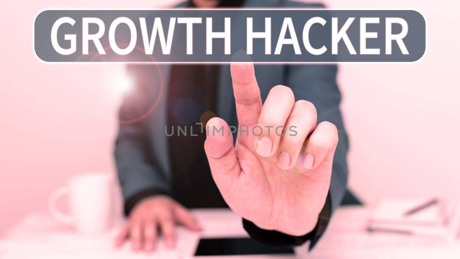 Hand writing sign Growth Hacker, Word Written on generally to acquire as many users or customers as possible
