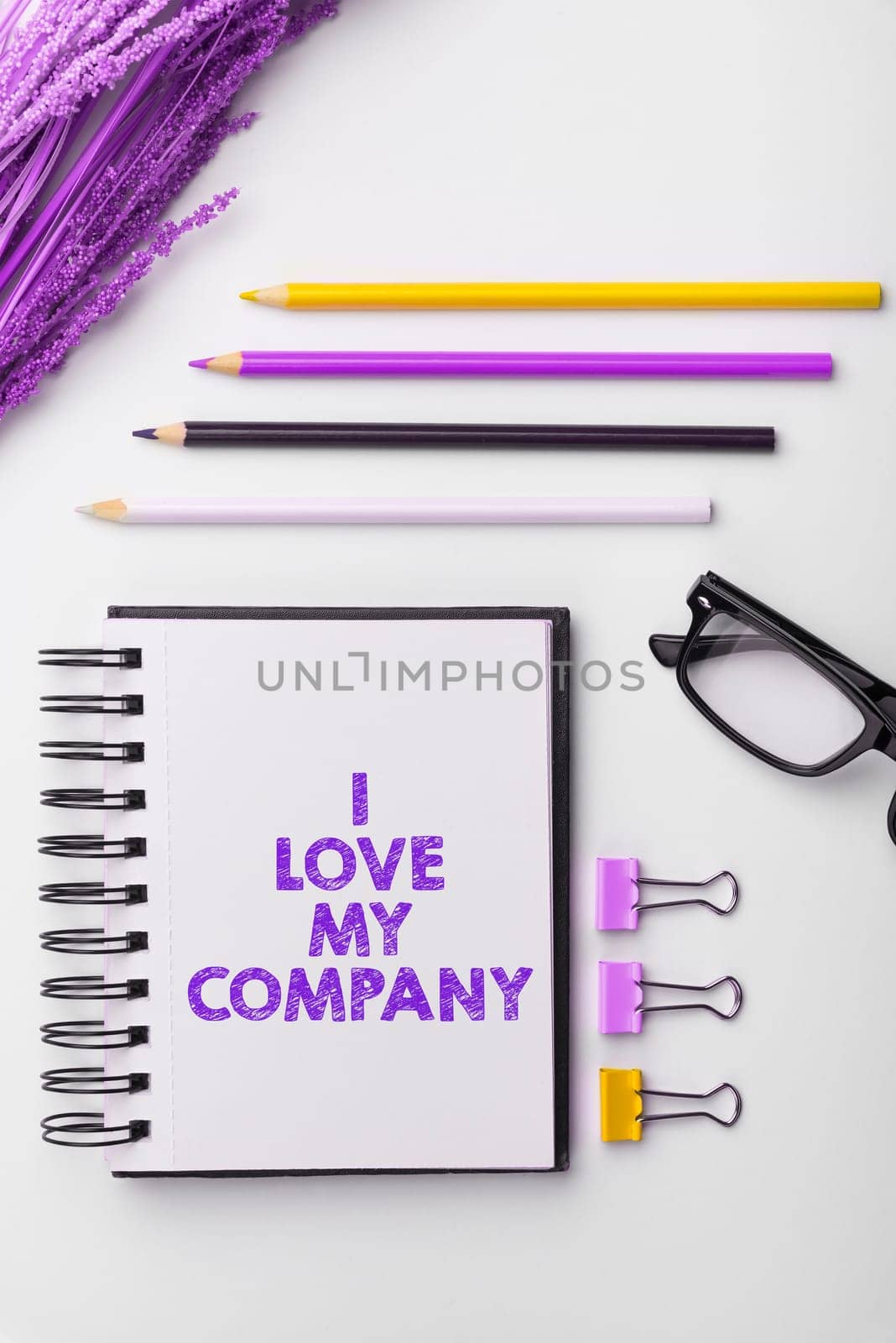 Text caption presenting I Love My Company, Word Written on tell why admire their job and workplace