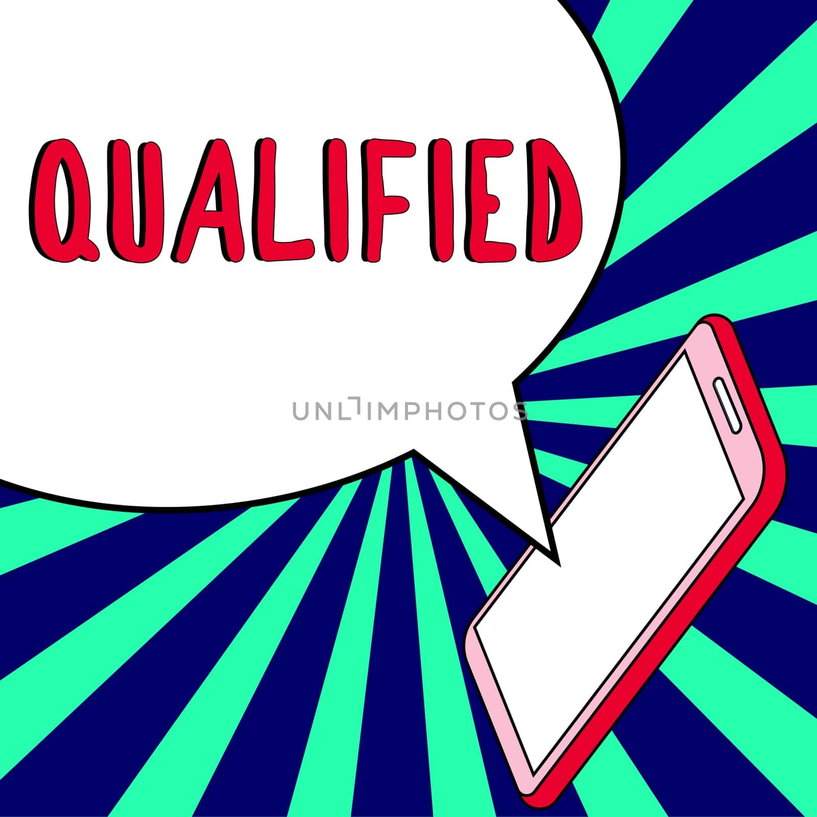 Writing displaying text Qualified, Business showcase Officially trained to perform a particular job Certified