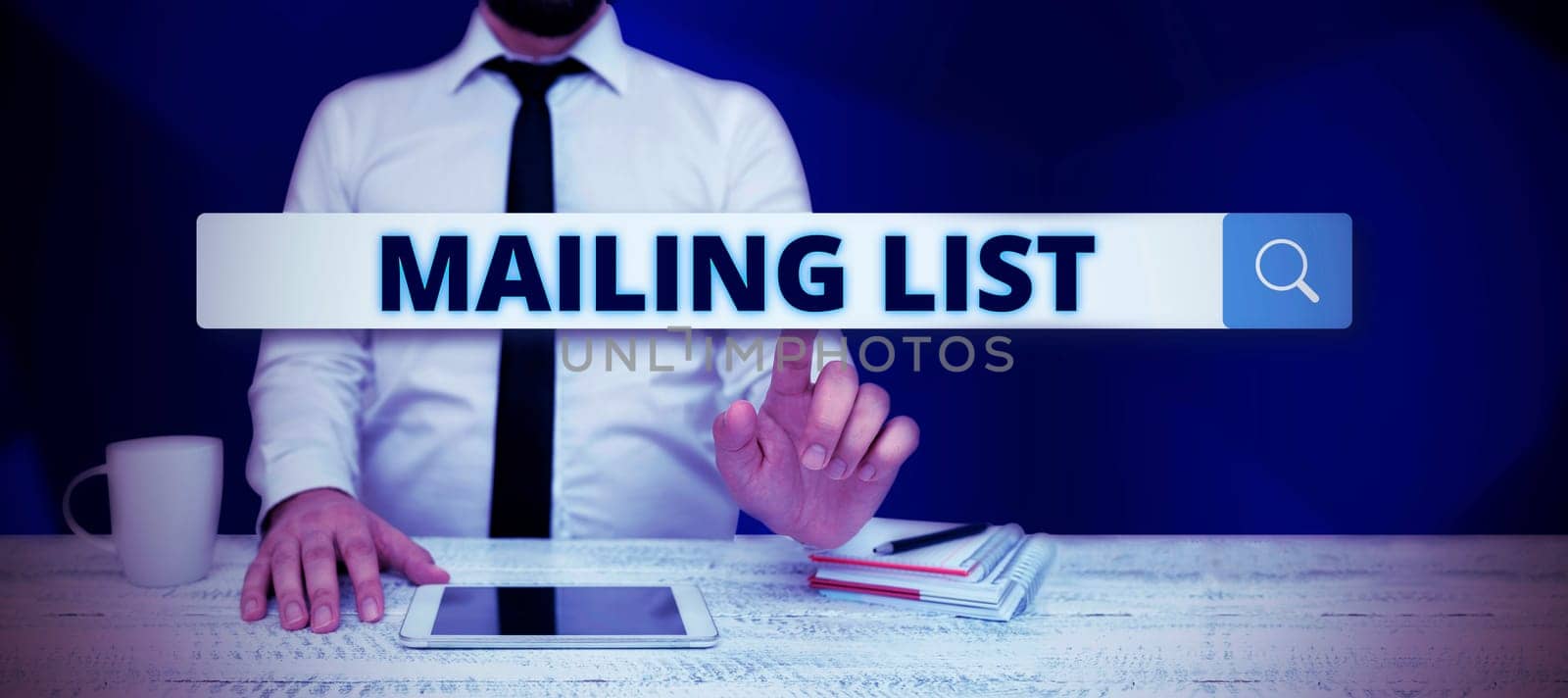 Conceptual caption Mailing List, Conceptual photo list of people who subscribe to a periodic mailing distribution