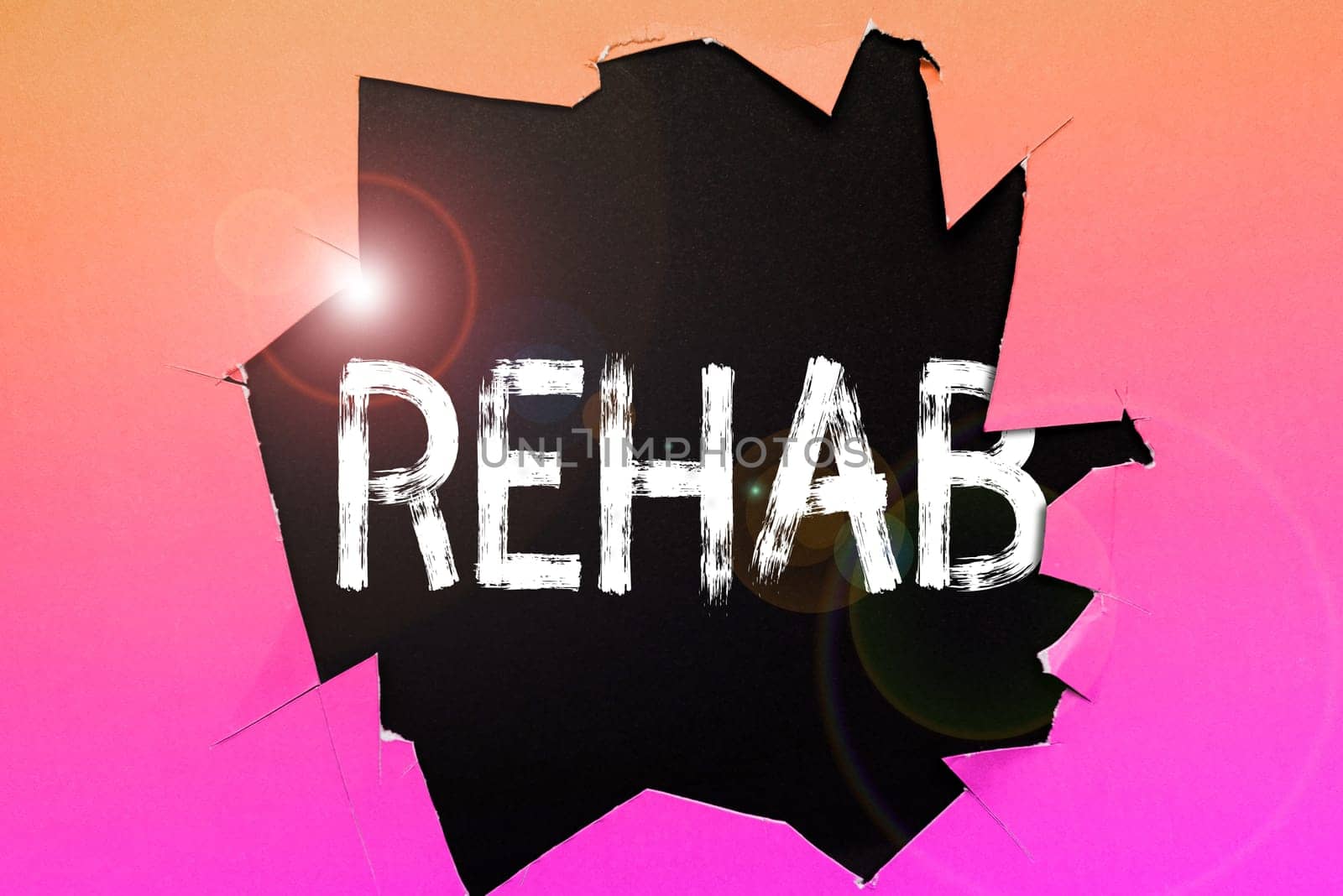 Conceptual display Rehab, Concept meaning course treatment for drug alcohol dependence typically at residential