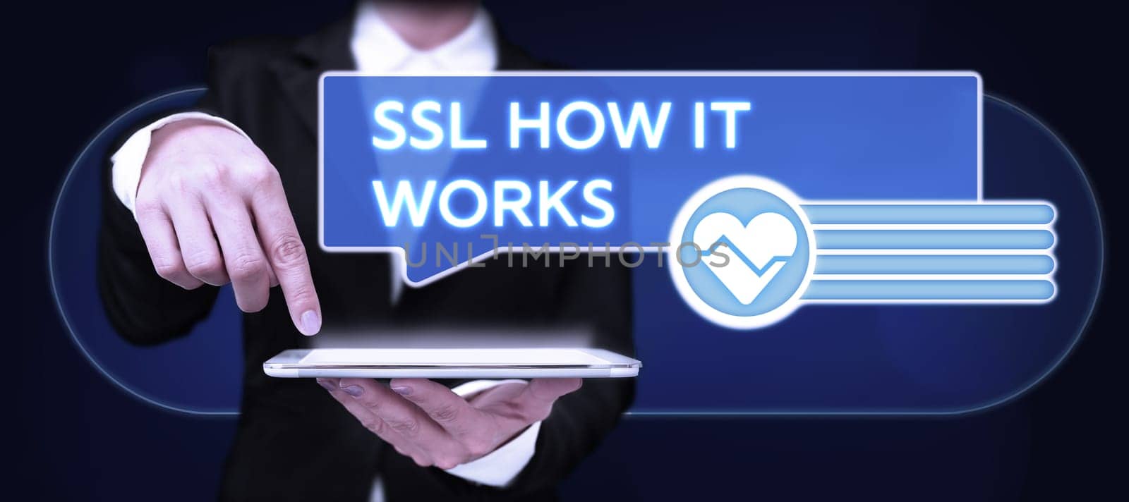 Text sign showing Ssl How It Works, Concept meaning session key is used to encrypt all transmitted data