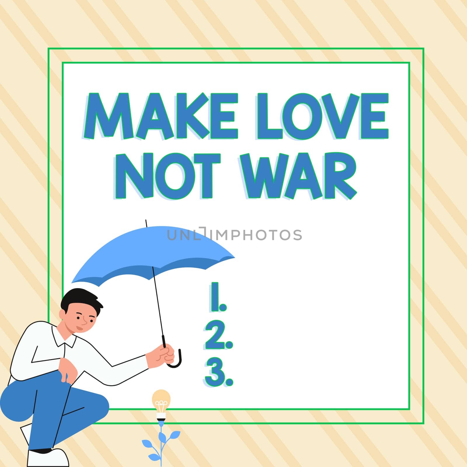 Conceptual display Make Love Not War, Business idea A hippie anti-war slogan encouraging love and peace