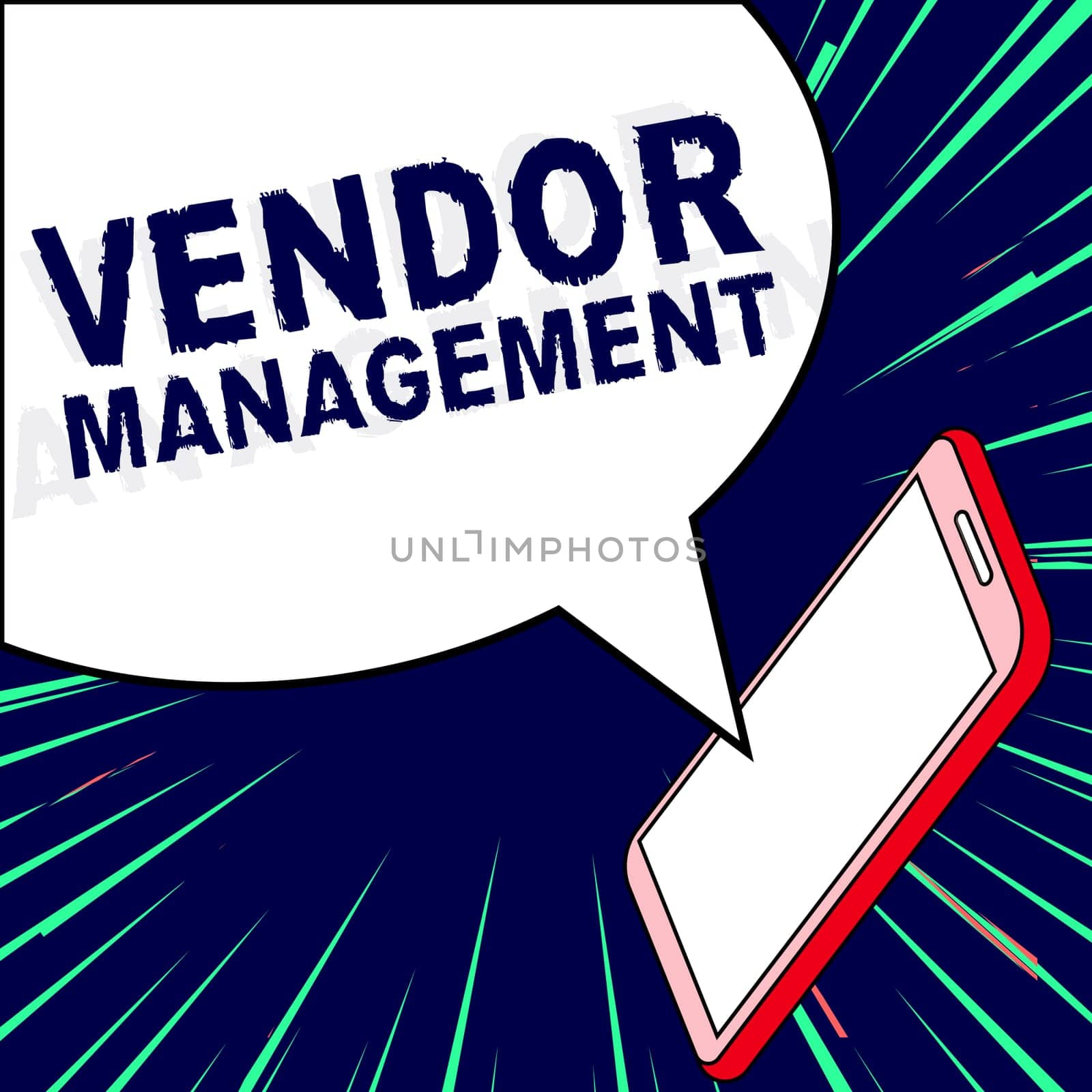 Text showing inspiration Vendor Management, Business overview activities included in researching and sourcing vendors