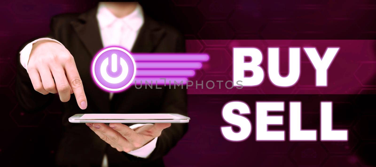 Writing displaying text Buy Sell, Business overview The buying and selling of goods and services Trading Merchandising