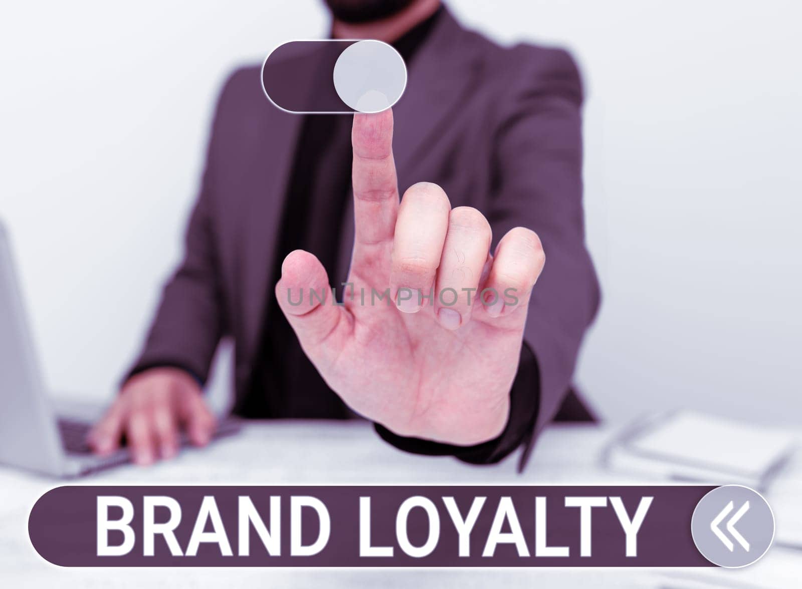 Writing displaying text Brand Loyalty, Business overview Repeat Purchase Ambassador Patronage Favorite Trusted