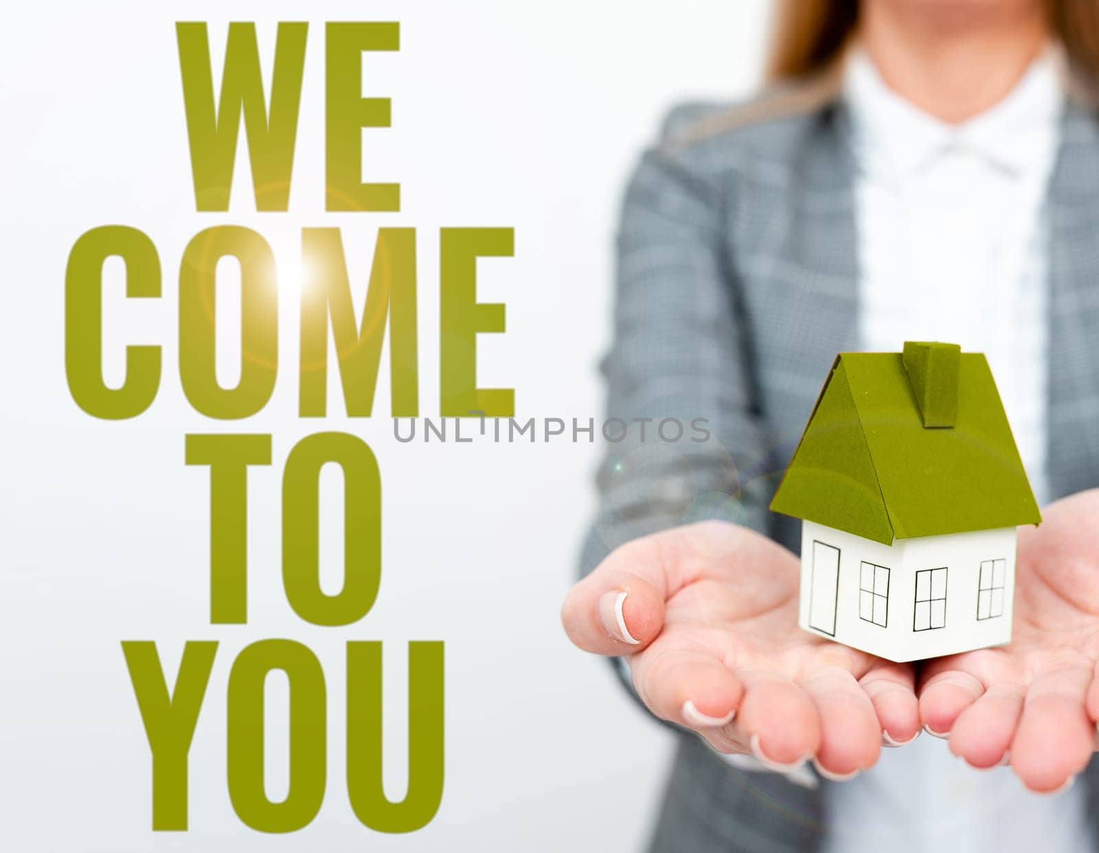 Text caption presenting We Come To You, Business idea providing services or products directly to any destination