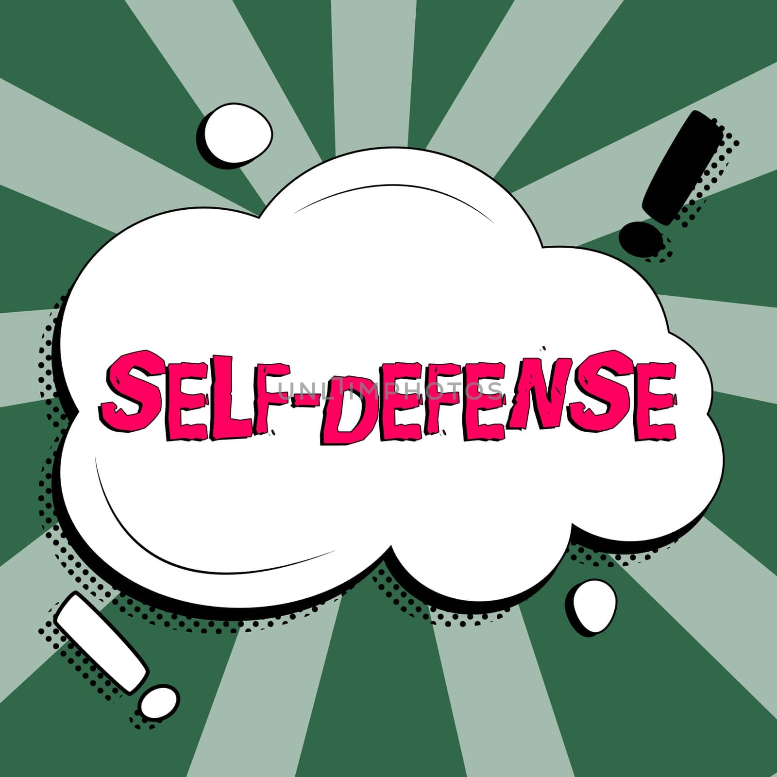 Conceptual display Self Defense, Concept meaning the act of defending one's person when physically attacked