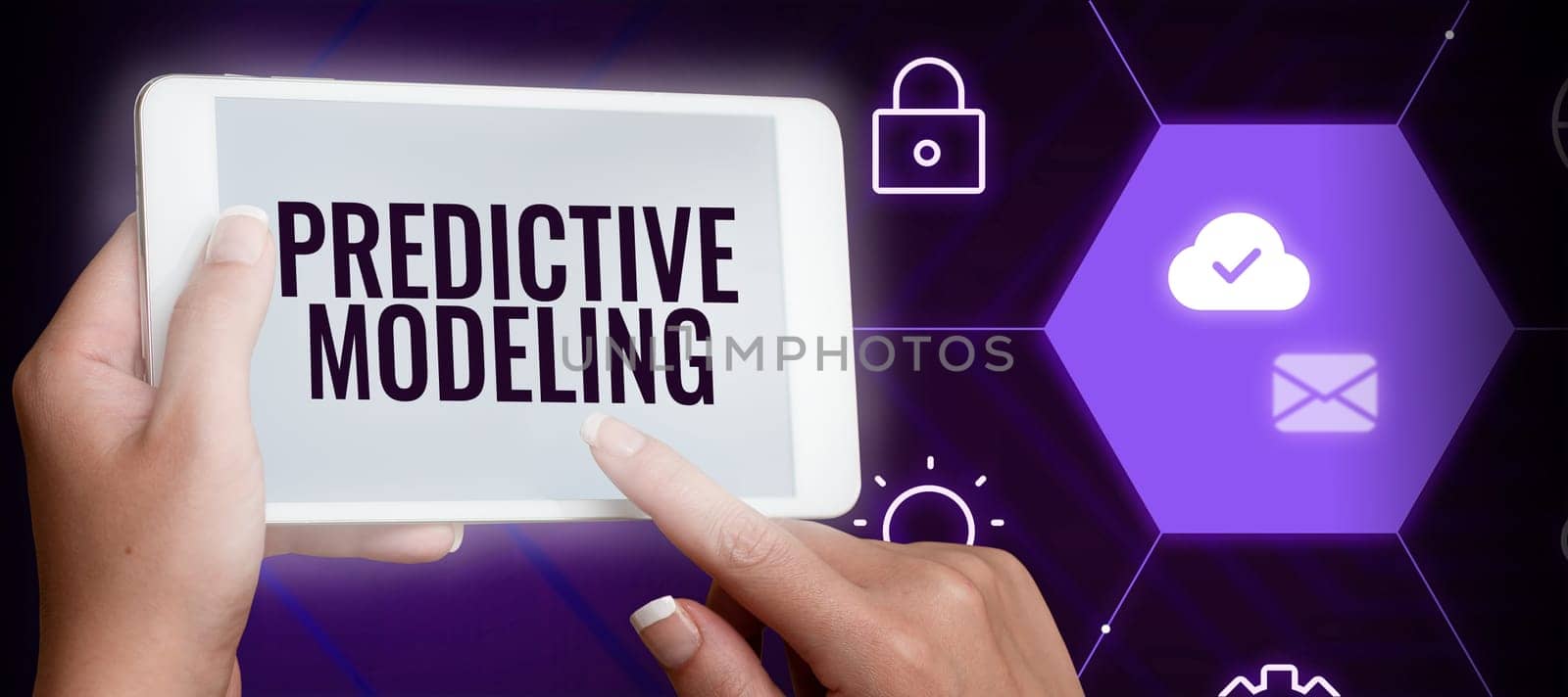Conceptual display Predictive Modeling, Conceptual photo maintenance strategy driven by predictive analytics
