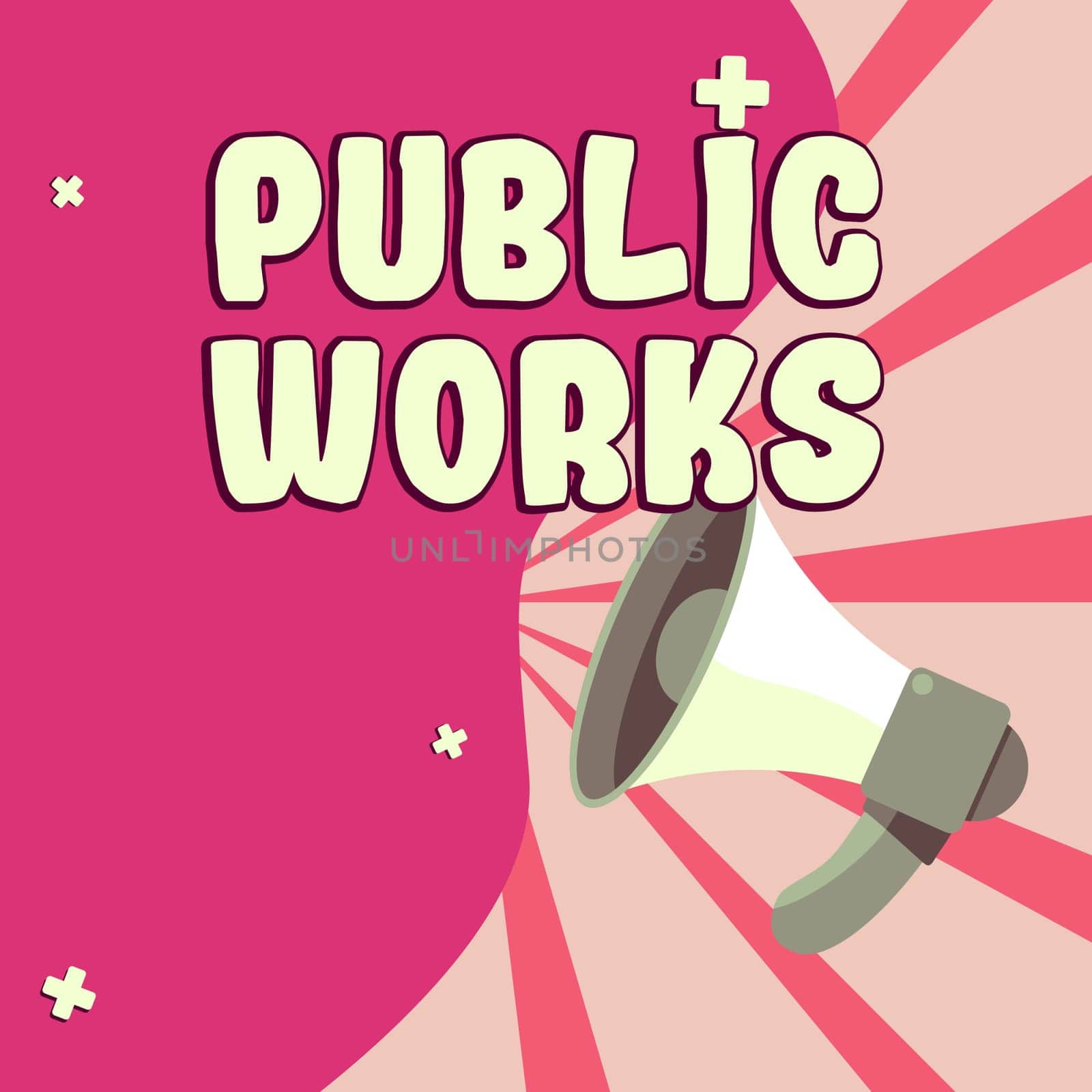 Hand writing sign Public Works, Business overview Describes the viewing of an event in a public crowd
