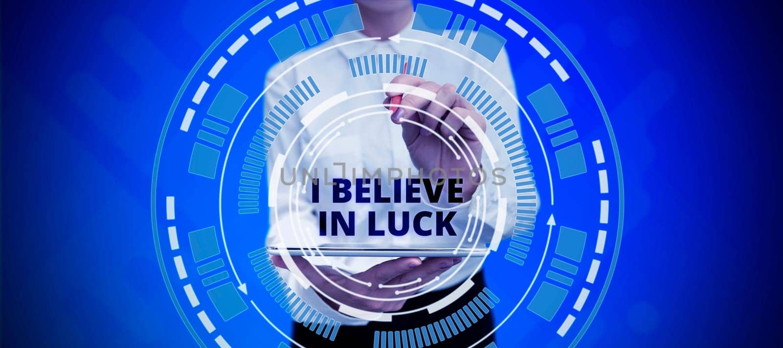 Text showing inspiration I Believe In Luck, Business idea to have faith in lucky charms superstition thinking