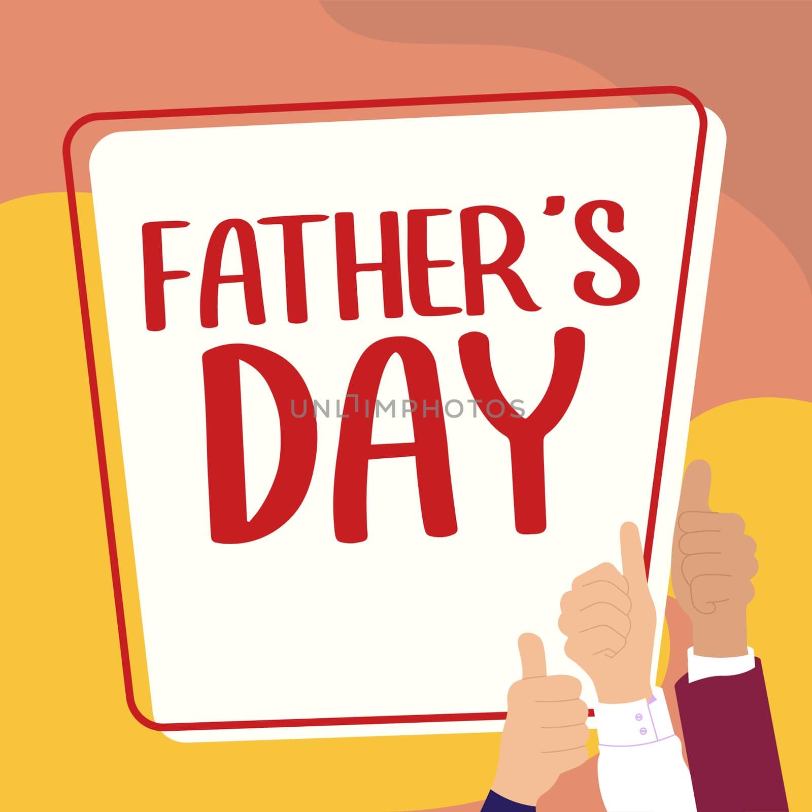 Hand writing sign Father's Day, Business concept day of year where fathers are particularly honoured by children
