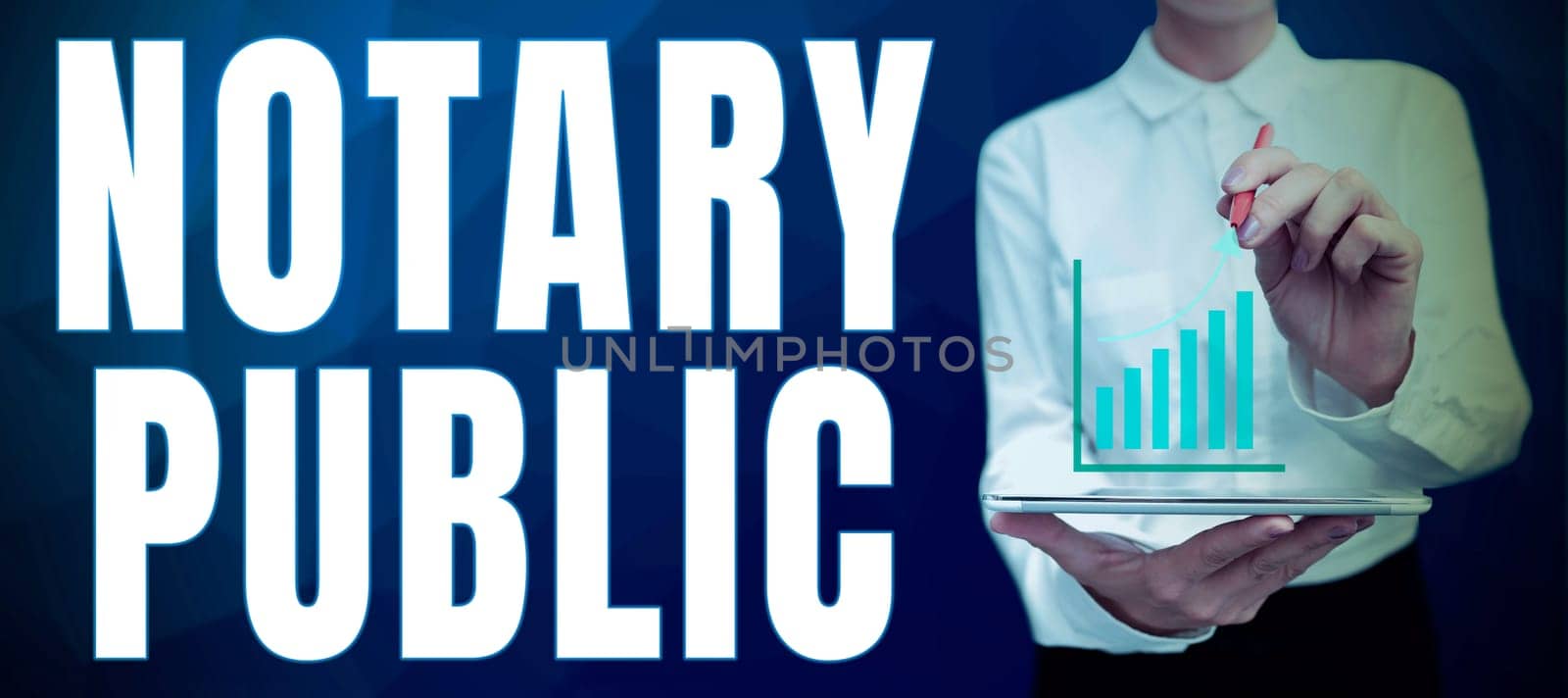 Text caption presenting Notary Public, Word Written on Legality Documentation Authorization Certification Contract