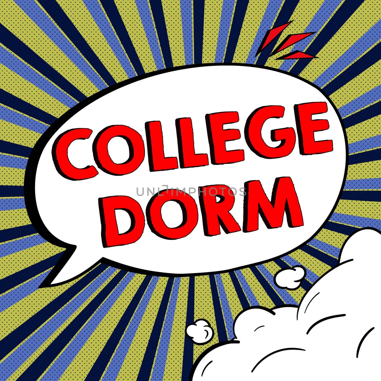 Hand writing sign College Dorm, Conceptual photo residence hall providing rooms for college individuals or for groups of students
