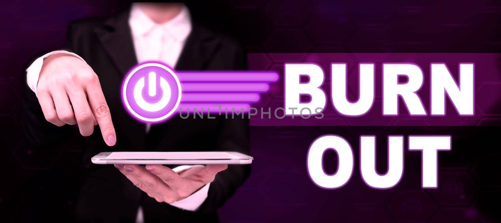 Text sign showing Burn Out, Word for Feeling of physical and emotional exhaustion Chronic fatigue
