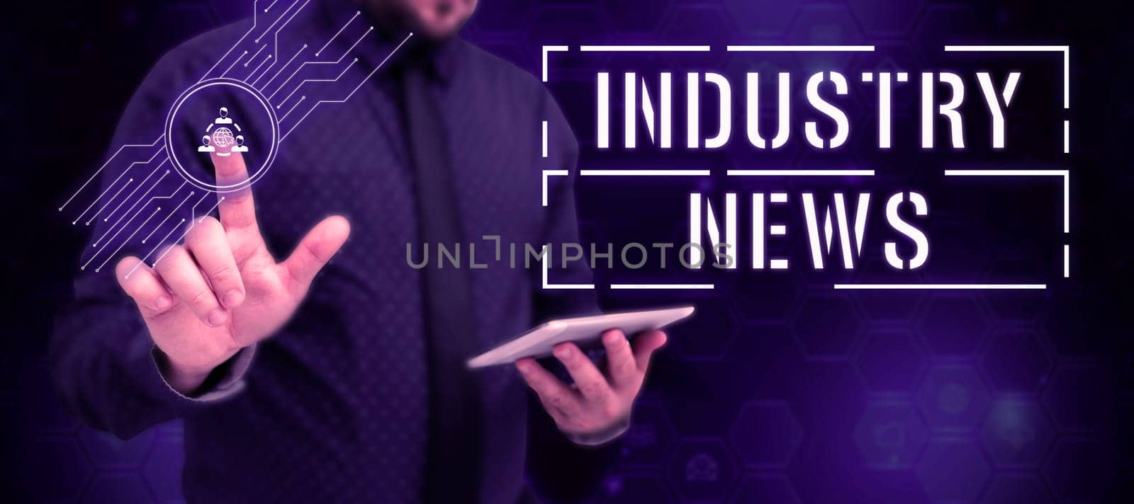 Conceptual display Industry News, Word Written on Technical Market Report Manufacturing Trade Builder
