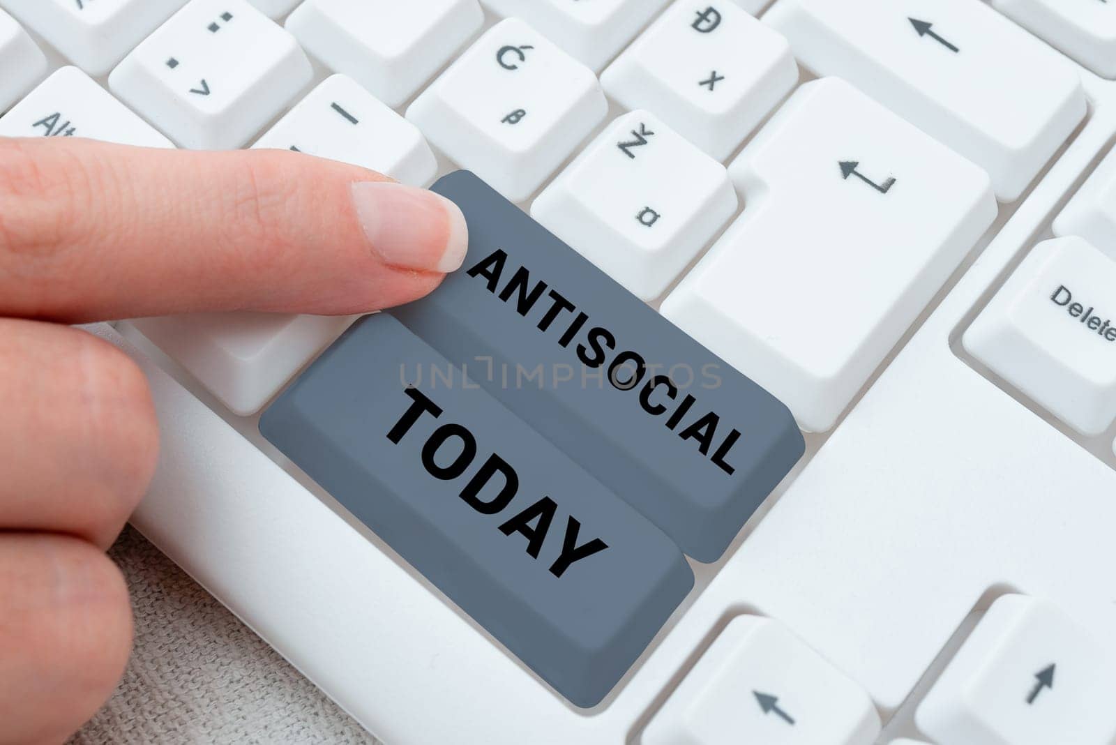 Hand writing sign Antisocial, Business approach hostile or harmful to organized society being marked deviating