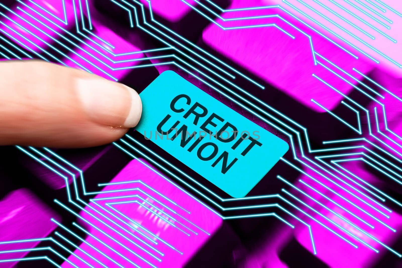 Conceptual display Credit Union, Business approach cooperative association that makes small loans to members