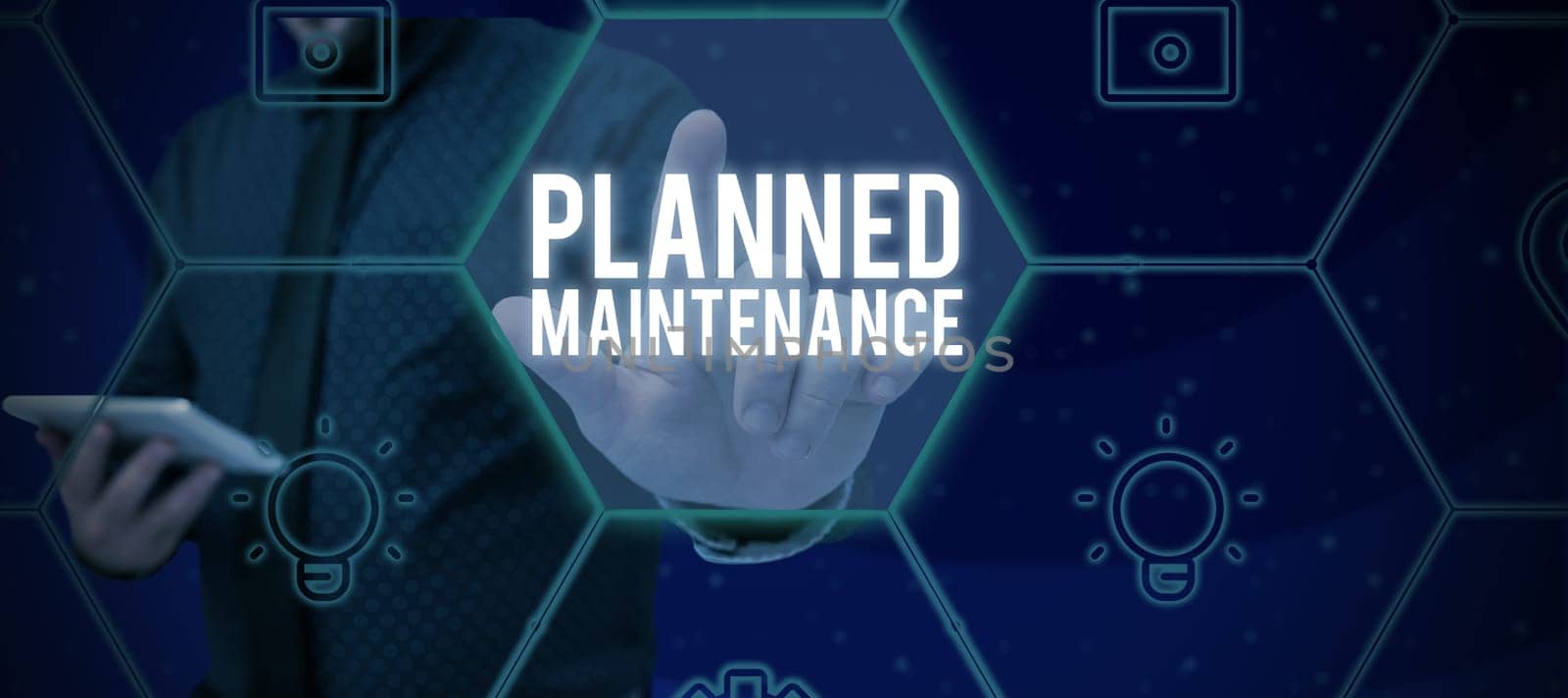 Text sign showing Planned Maintenance, Word for Check ups to be done Scheduled on a Regular Basis