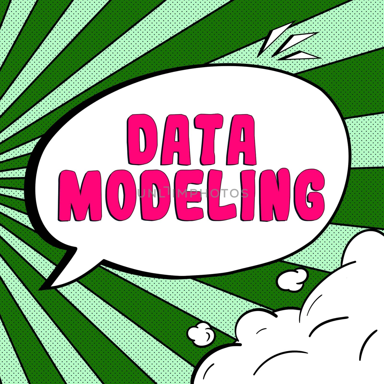 Text caption presenting Data Modeling, Internet Concept process of transferring data between data storage systems