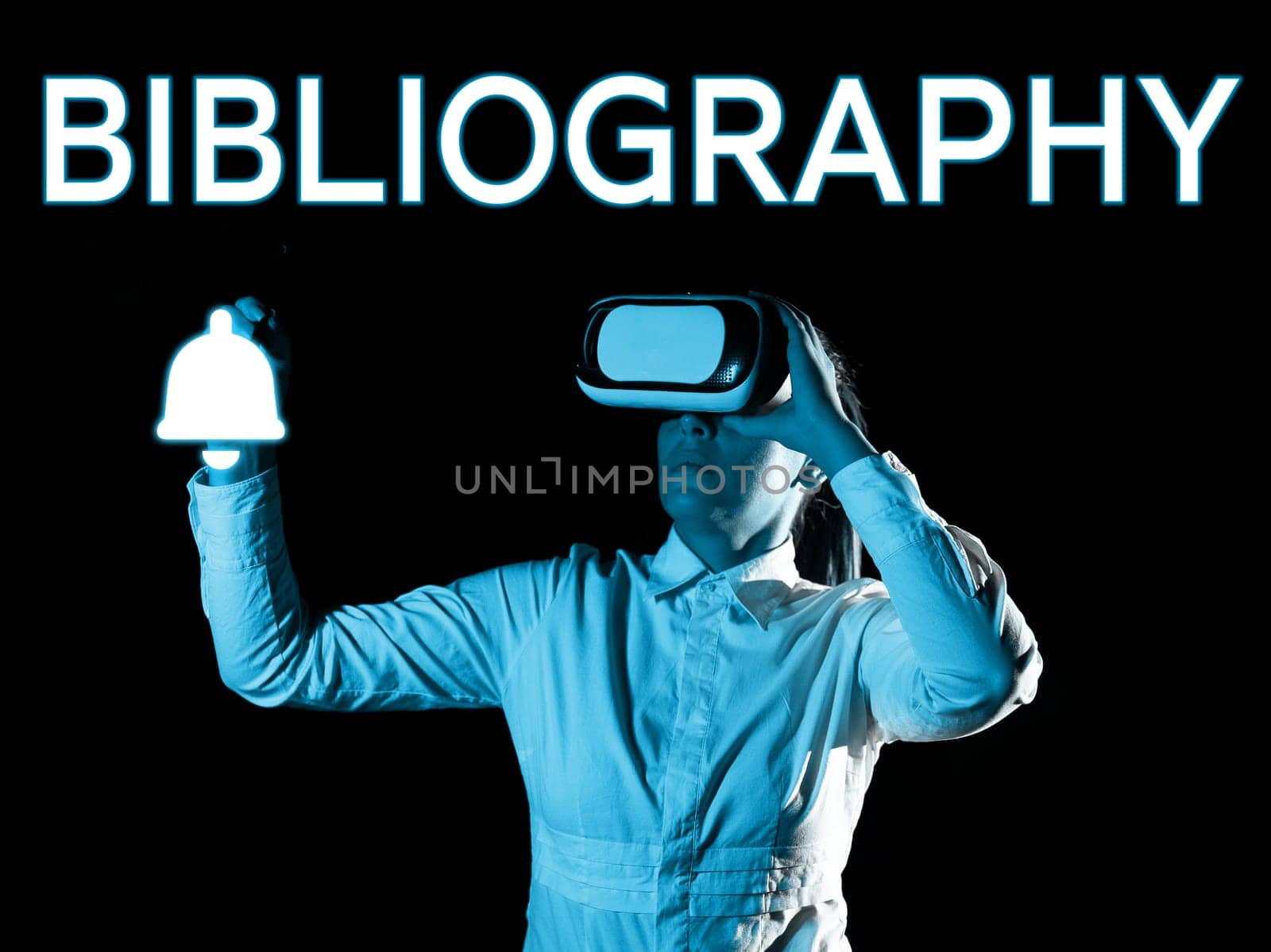 Text caption presenting Bibliography, Business showcase a list of writings relating to a particular subject, period, or author