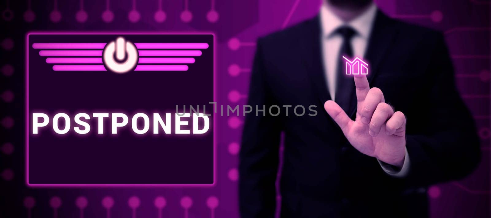 Sign displaying Postponed, Conceptual photo to place later in order of precedence, preference, or importance
