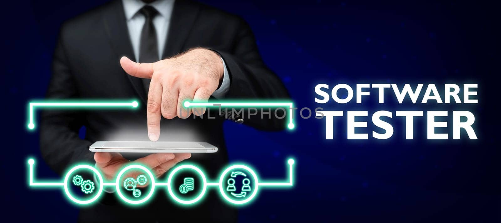 Sign displaying Software Tester, Word for implemented to protect software against malicious attack