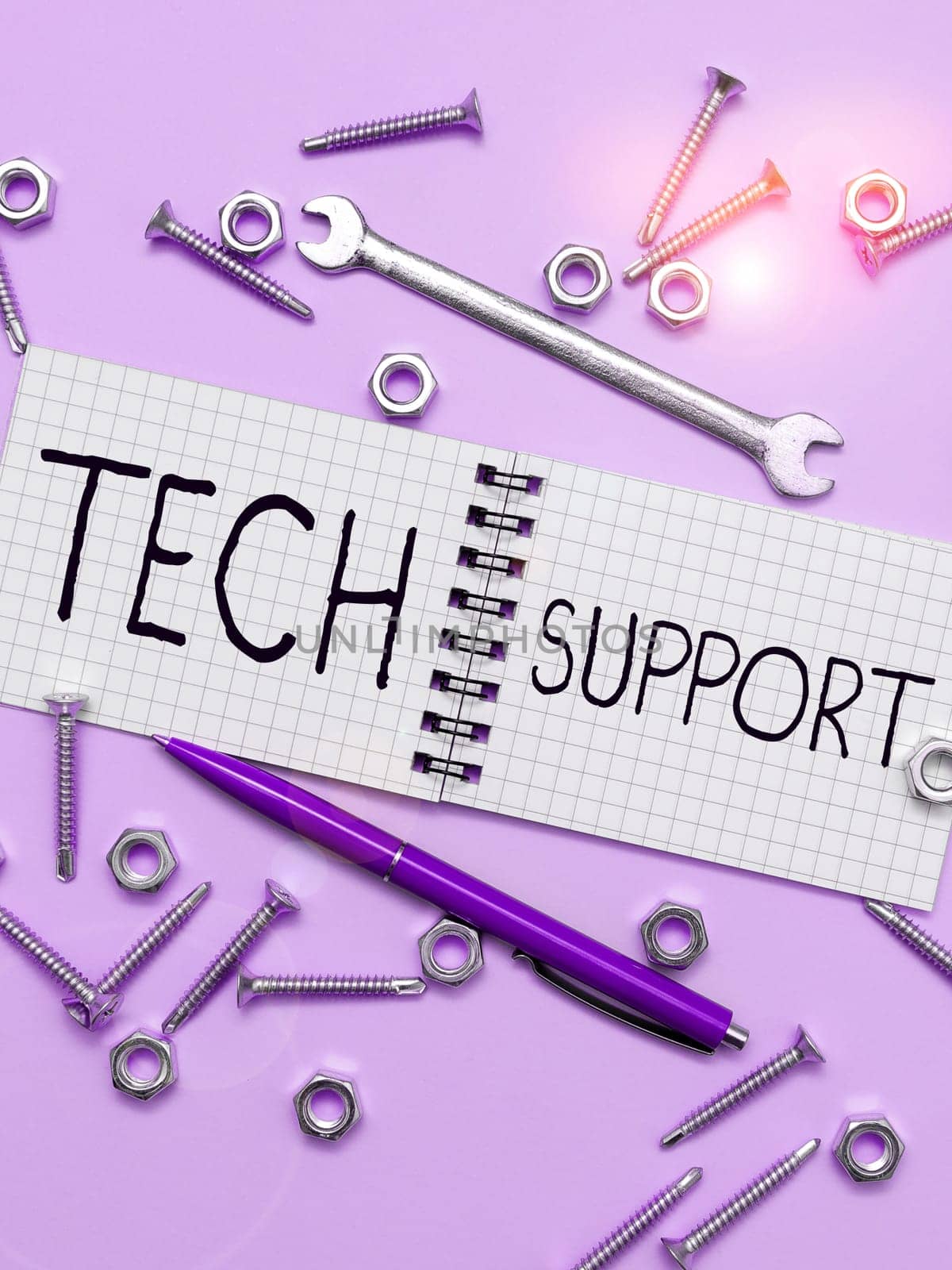 Text caption presenting Tech Support, Word for Assisting individuals who are having technical problems