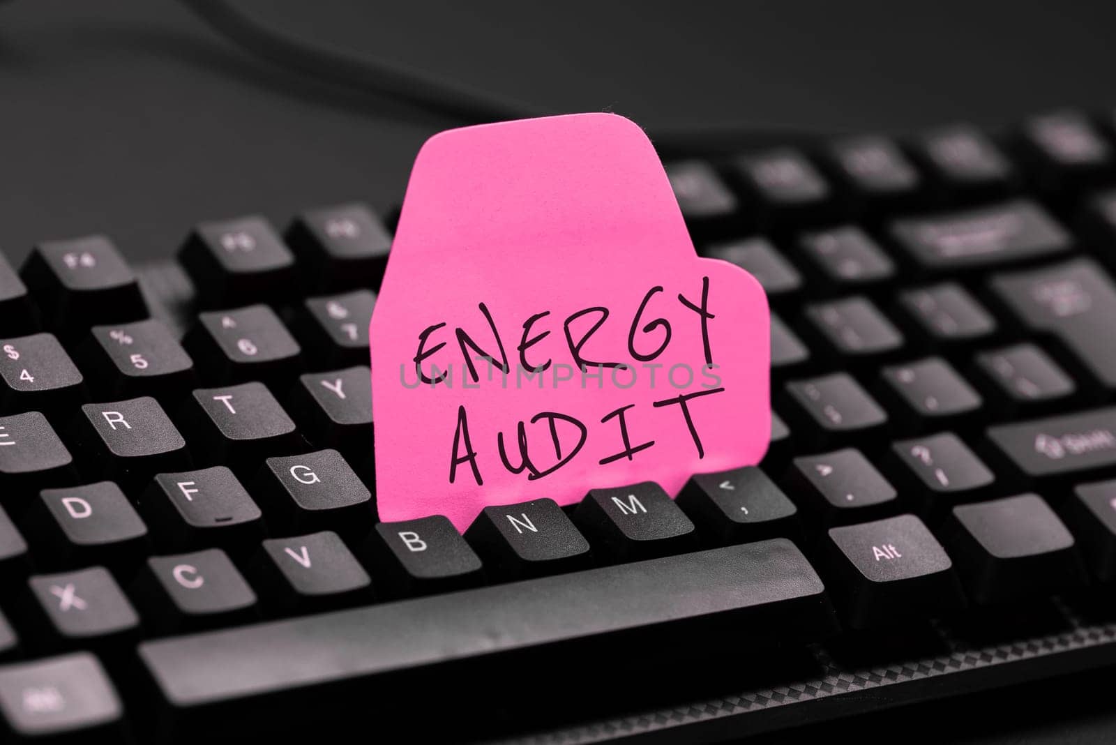 Sign displaying Energy Audit, Concept meaning assessment of the energy needs and efficiency of a building