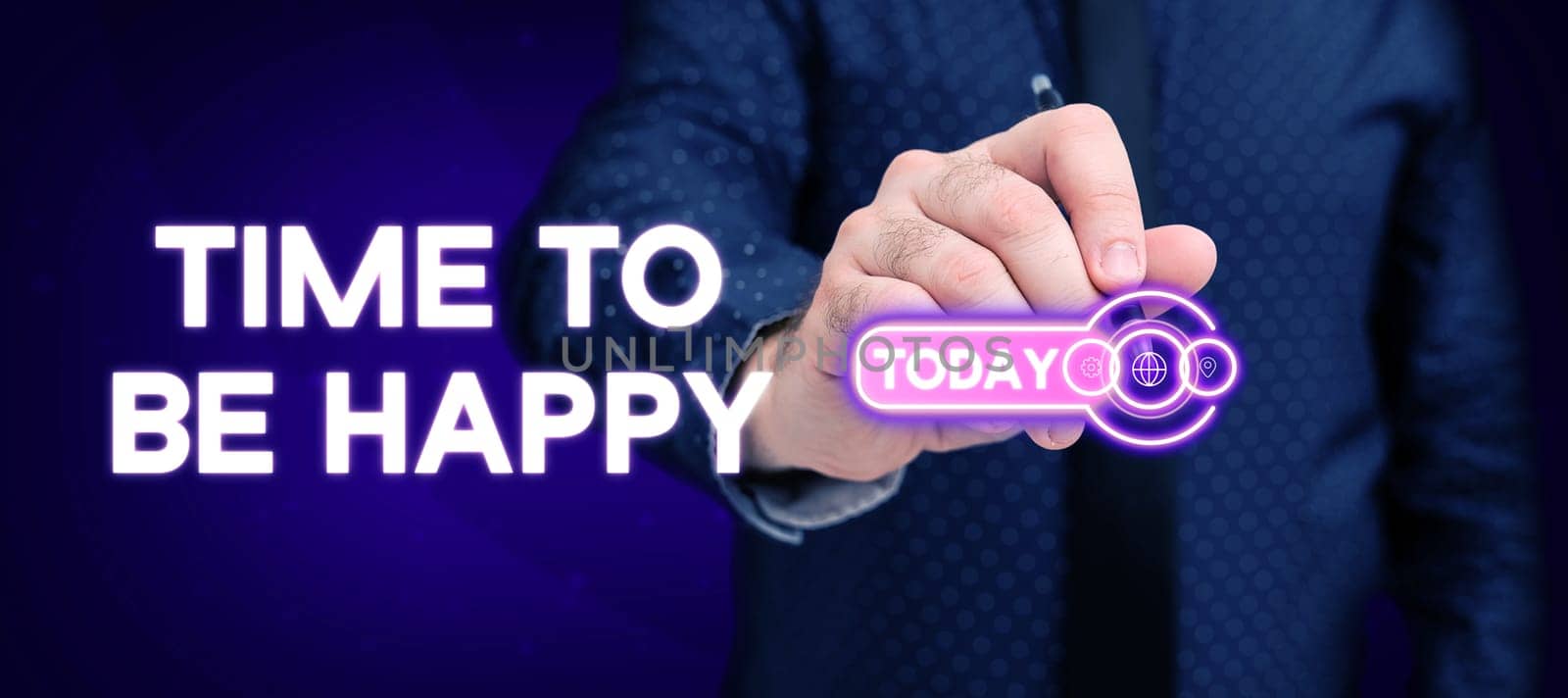 Text caption presenting Time To Be Happy, Conceptual photo meaningful work workers with a purpose happiness workplace
